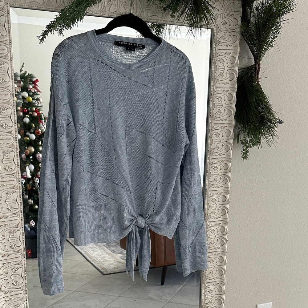 Veronica Beard Elina Crewneck Linen Light Blue Knit Top